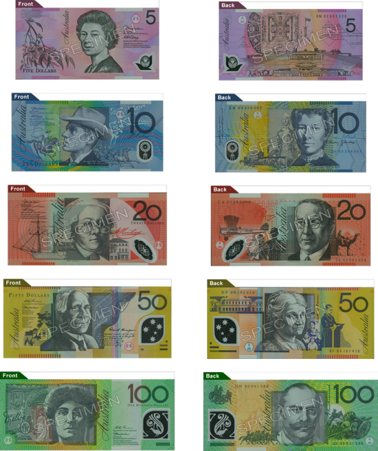 Australische Scheine Die australischen Scheine