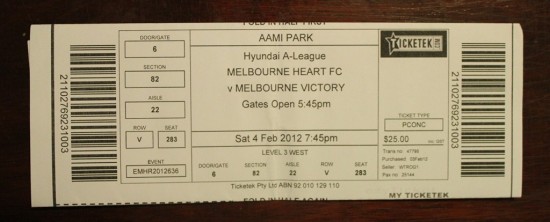 Eintrittskarte zu Melbourne Heart gegen Melbourne Victory Eintrittskarte zu Melbourne Heart gegen Melbourne Victory